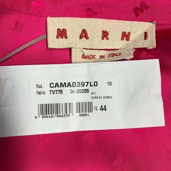 MARNI Pink Fuchsia Monogram Viscose Nehru Collar Long Sleeve Shirt - Picture 4 of 7